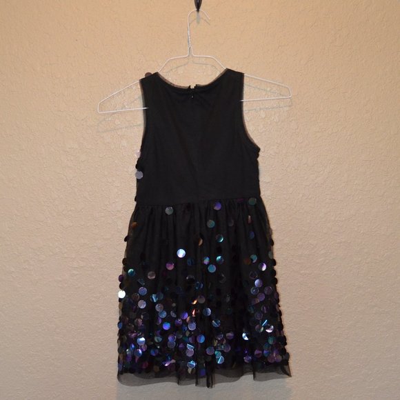 Sz M 7/8 Cat & Jack Black Opal Sequins Mesh Tulle Dress - Picture 7 of 13